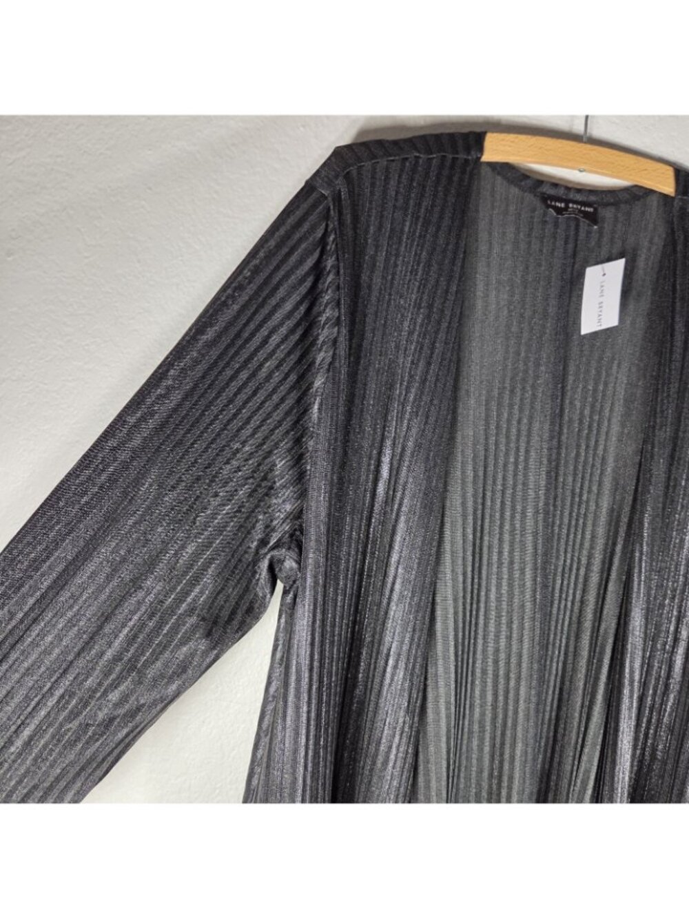 Lane Bryant Satin Black Long Duster Cardigan Size 18/20 Striped Long Sleeve - Picture 5 of 16